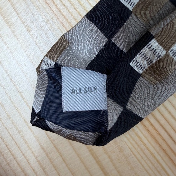 VTG Pierre Cardin Silk Tie Men Black Gray White Geometric Check Retro USA Made - Picture 3 of 5